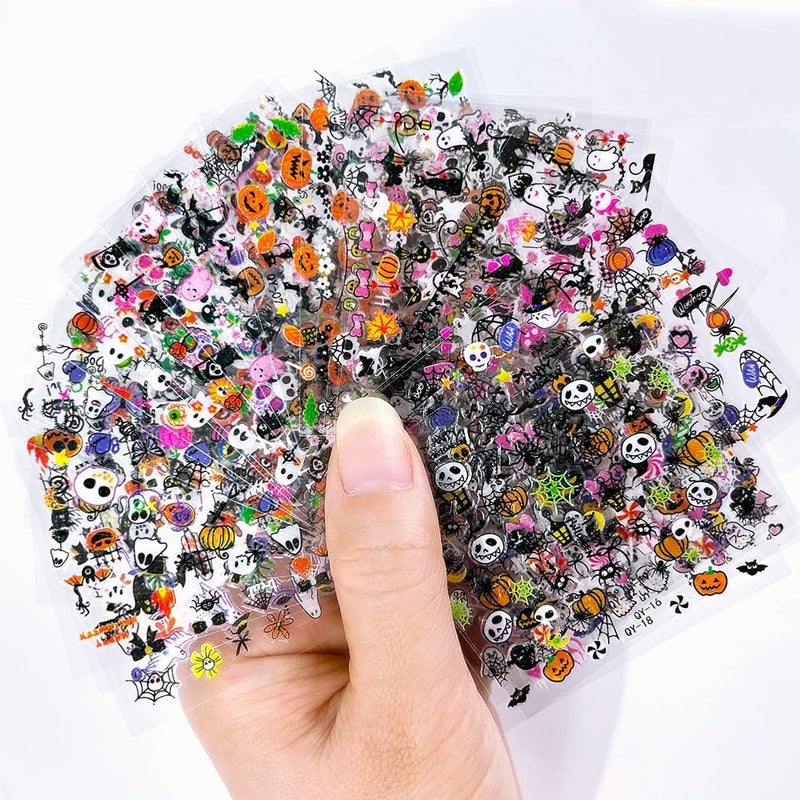 SPLOCUDU 30 Sheet Halloween Nail Art Stickers Decals Cute Ghost Pumpkin Design Spider Web Scary Eyes Acrylic Nails Supplies for Women Manicure Decorations - Image 2